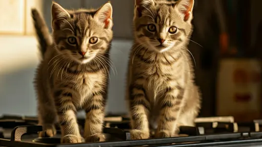 Kitten Care:two kittens on top of a gas range